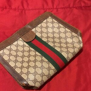 Gucci Beige and Brown authentic vintage clutch or pouch for cosmetics